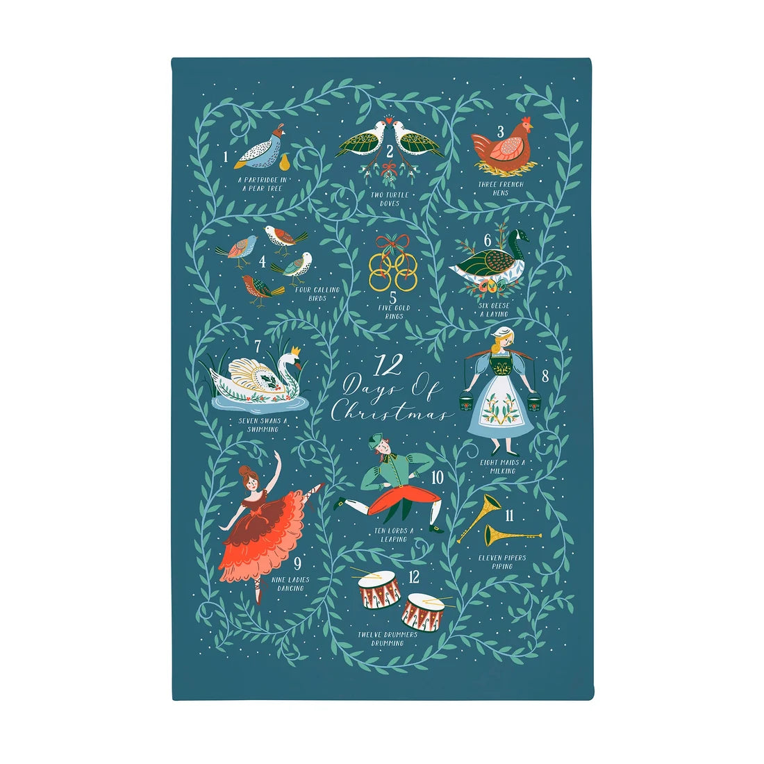 Ulster Weavers 12 Days of Christmas Cotton Tea Towel in Blue