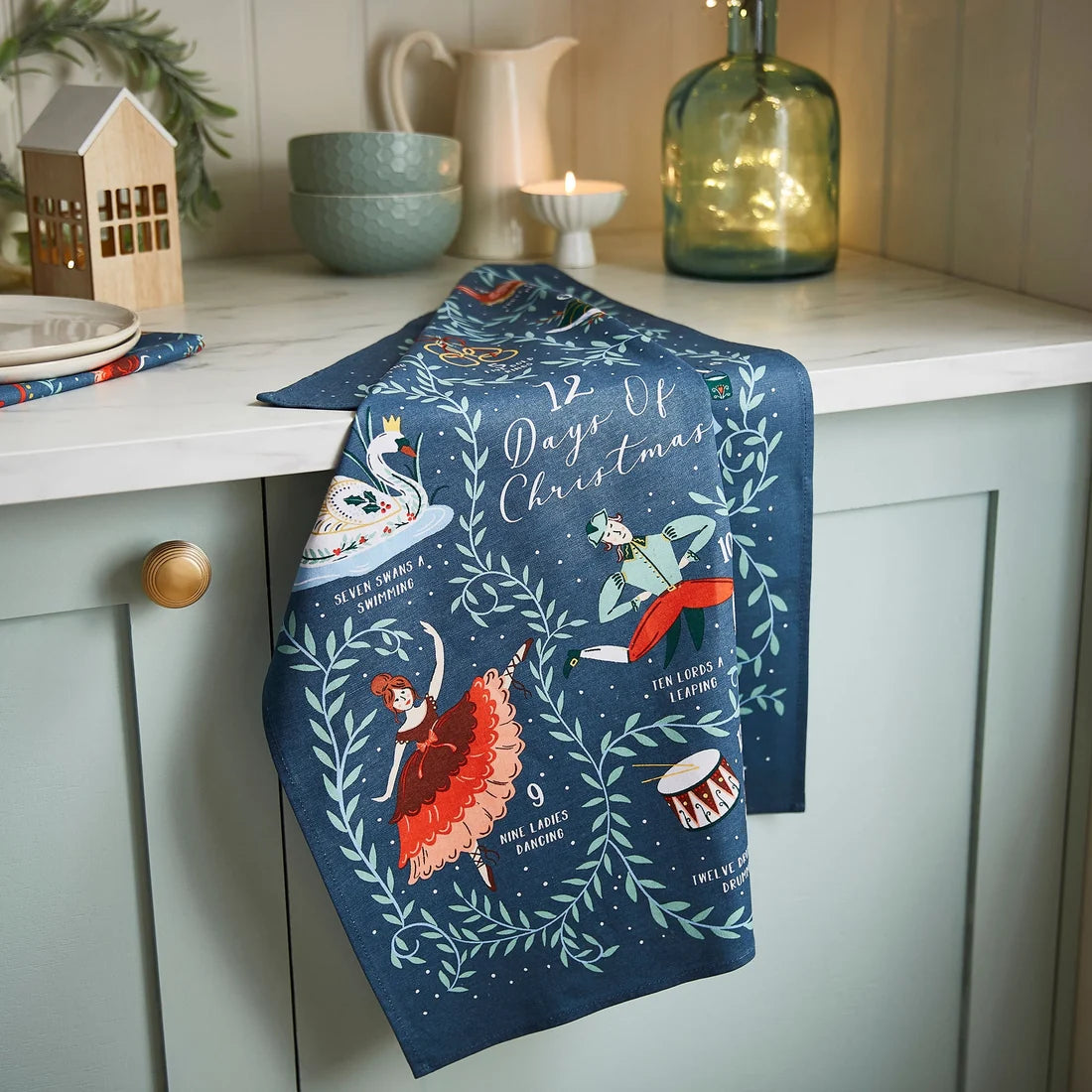 Ulster Weavers 12 Days of Christmas Cotton Tea Towel in Blue