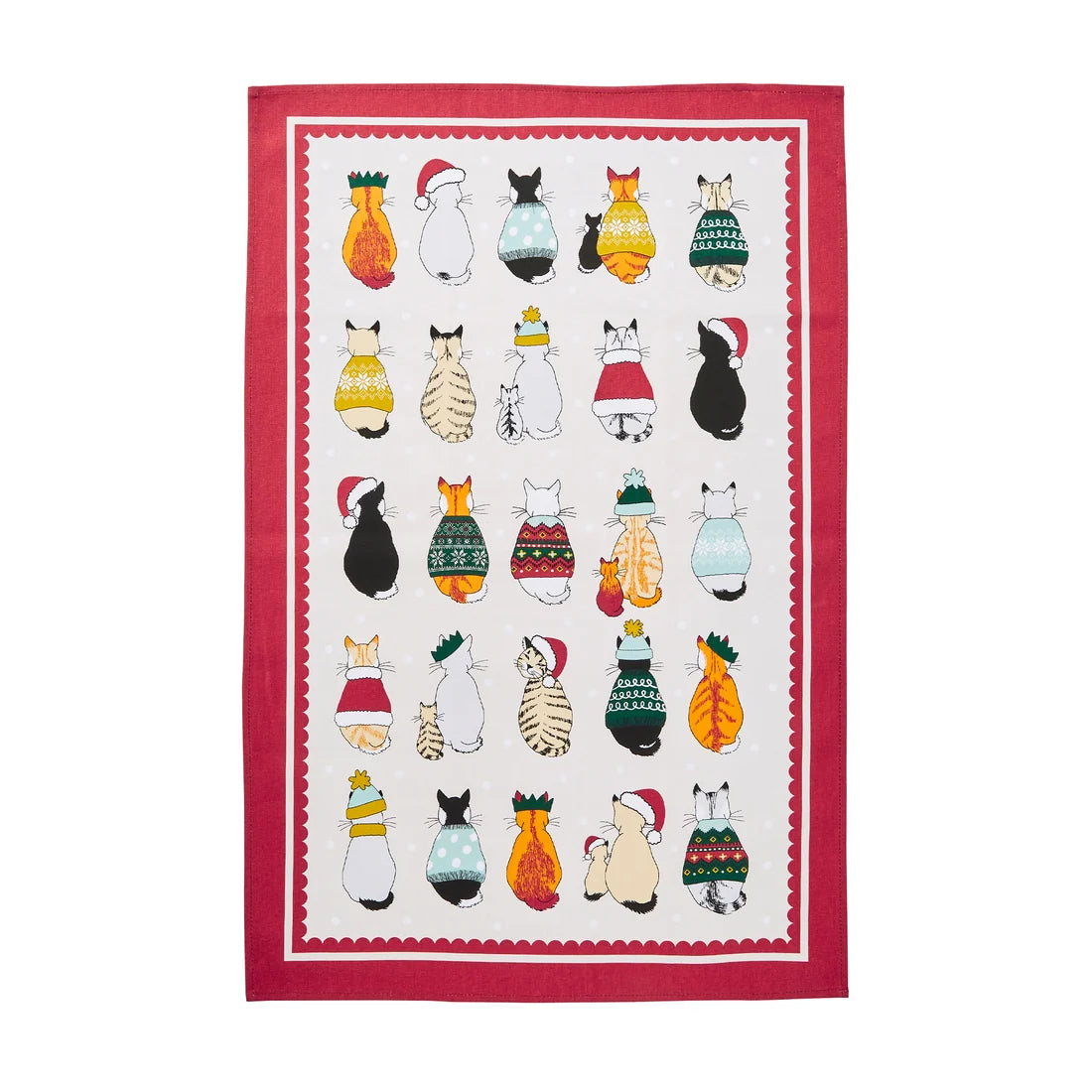 Ulster Weavers Christmas Cats in Waiting Cotton Tea Towel in Red
