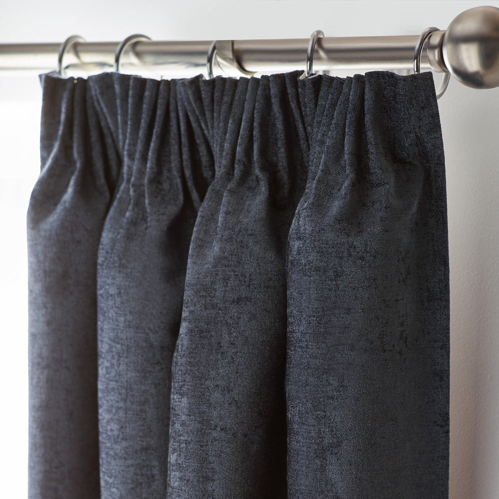 Chenille Thermal Blackout Pencil Pleat Curtains in Charcoal