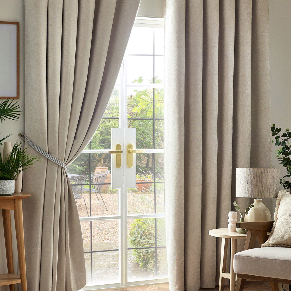 Chenille Thermal Blackout Pencil Pleat Curtains in Cream