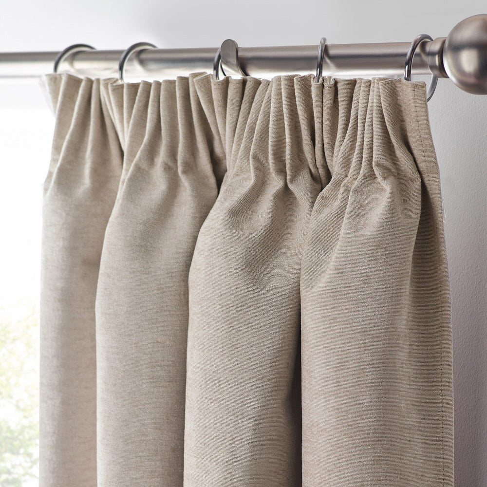 Chenille Thermal Blackout Pencil Pleat Curtains in Cream