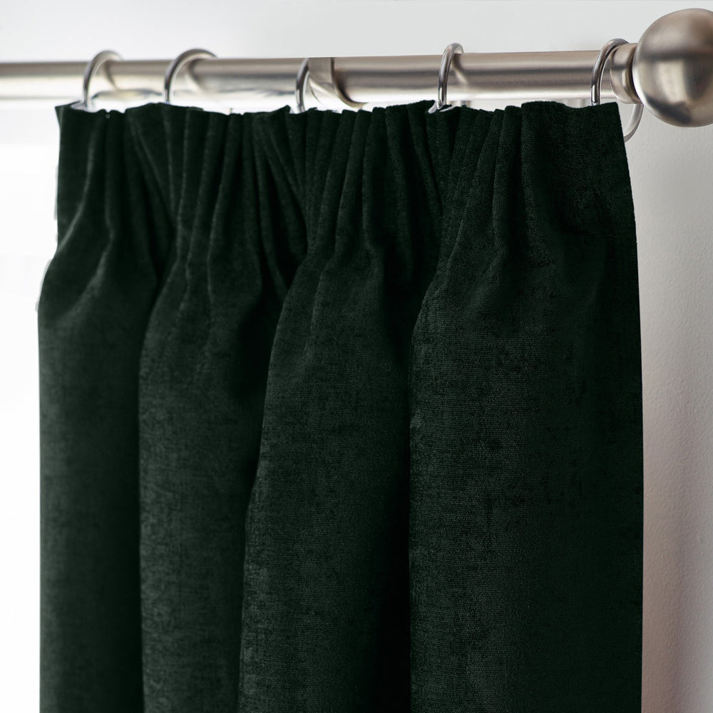 Chenille Thermal Blackout Pencil Pleat Curtains in Green