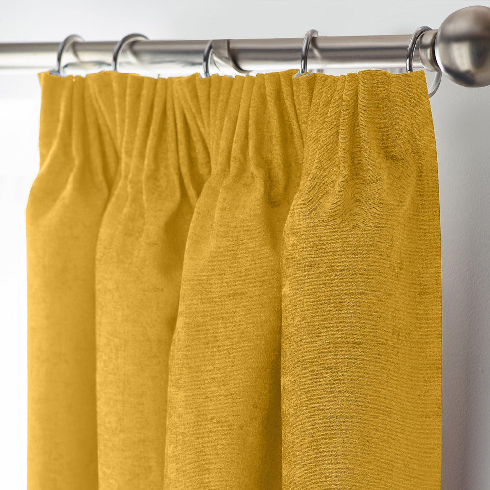 Chenille Thermal Blackout Pencil Pleat Curtains in Ochre