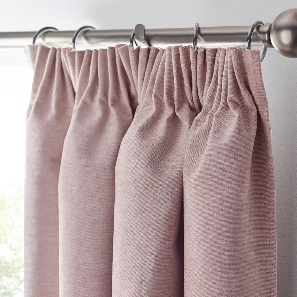 Chenille Thermal Blackout Pencil Pleat Curtains in Pink