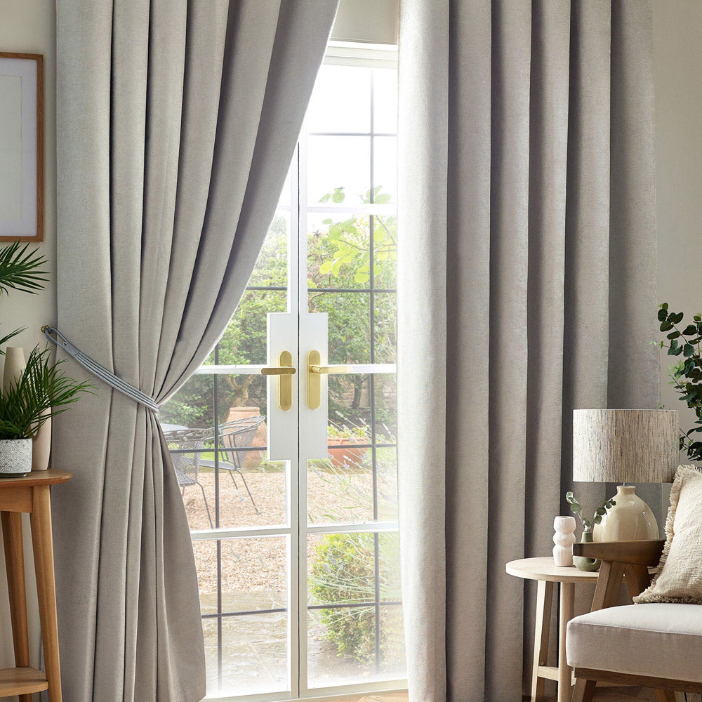 Chenille Thermal Blackout Pencil Pleat Curtains in Silver