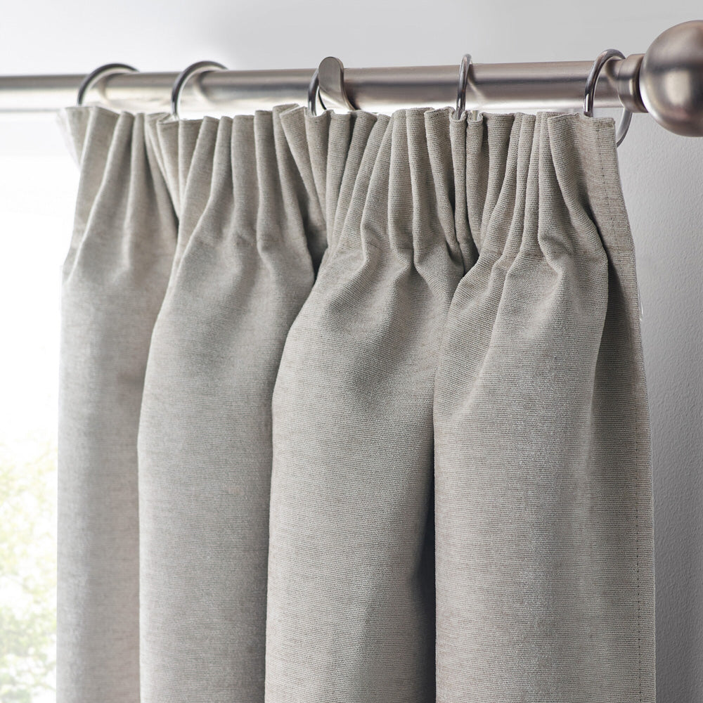 Chenille Thermal Blackout Pencil Pleat Curtains in Silver