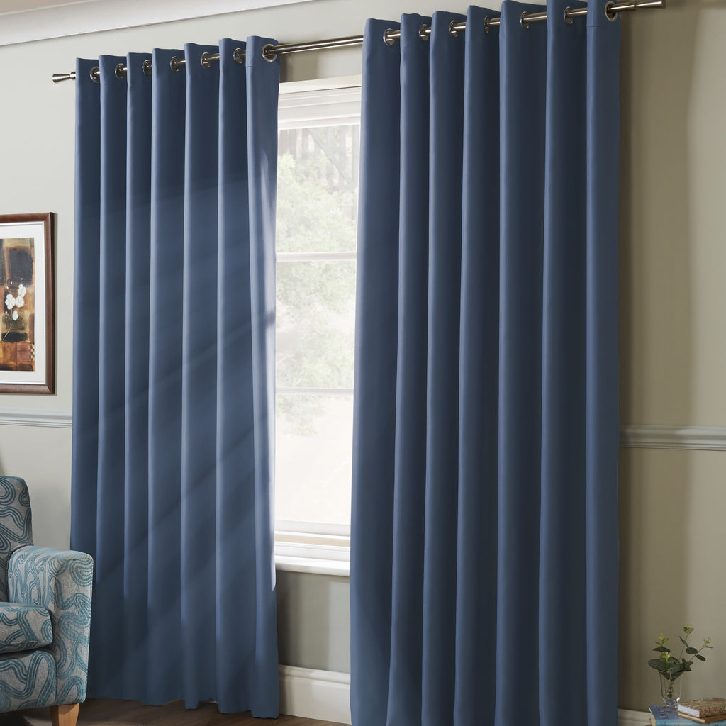 100% Blackout Eyelet Curtains in Blue