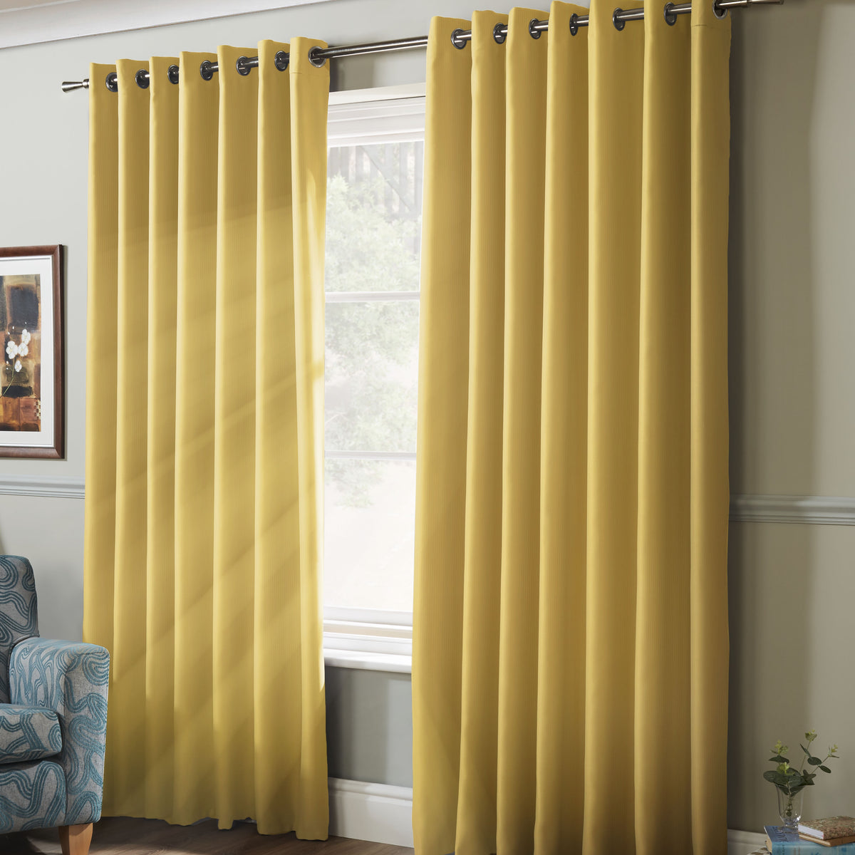 100% Blackout Eyelet Curtains in Ochre