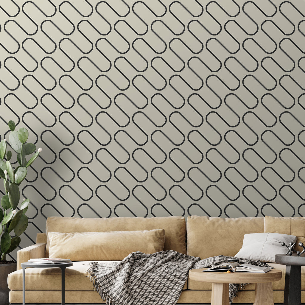 Catherine Lansfield Linear Curve Geometric Wallpaper in Cream