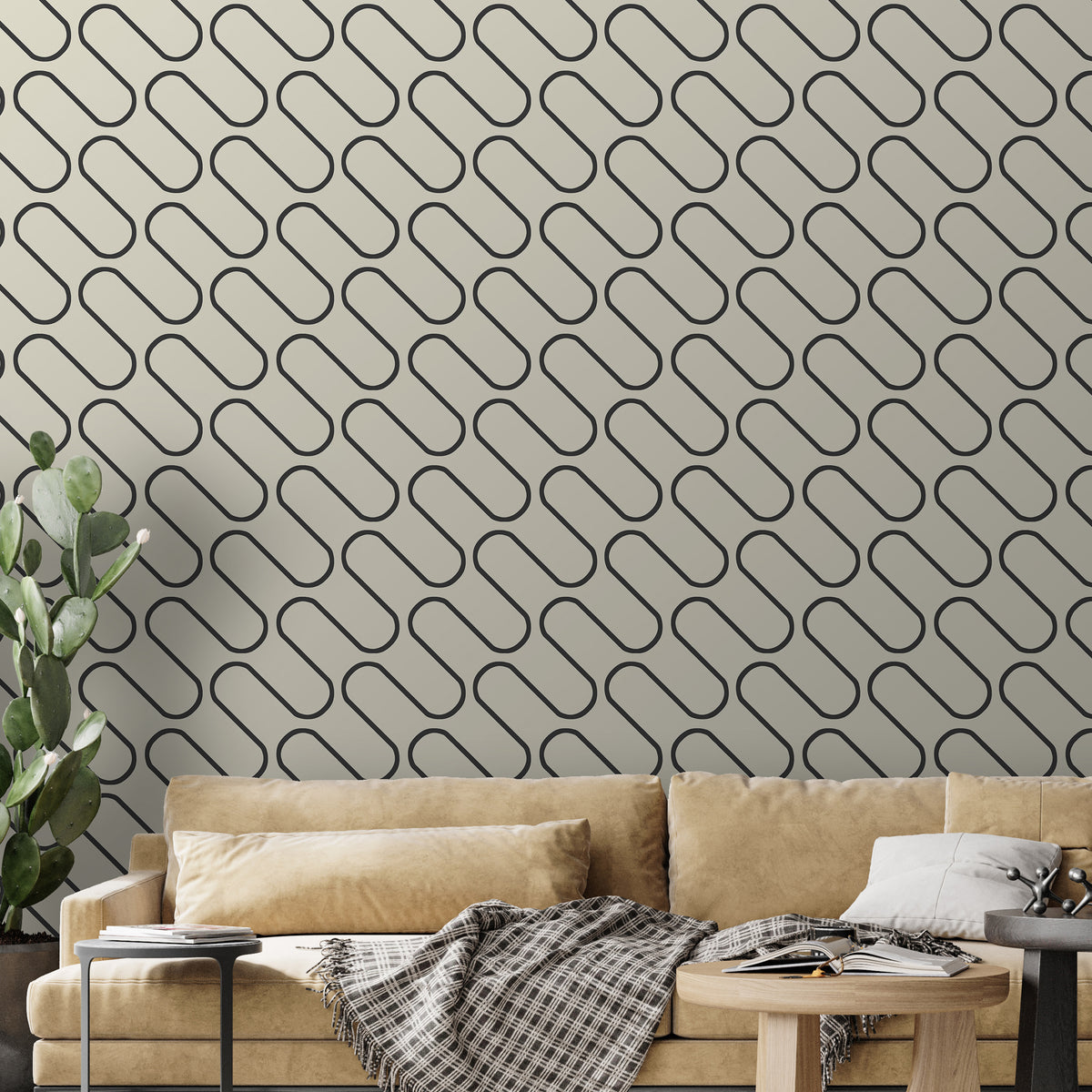 Catherine Lansfield Linear Curve Geometric Wallpaper in Cream