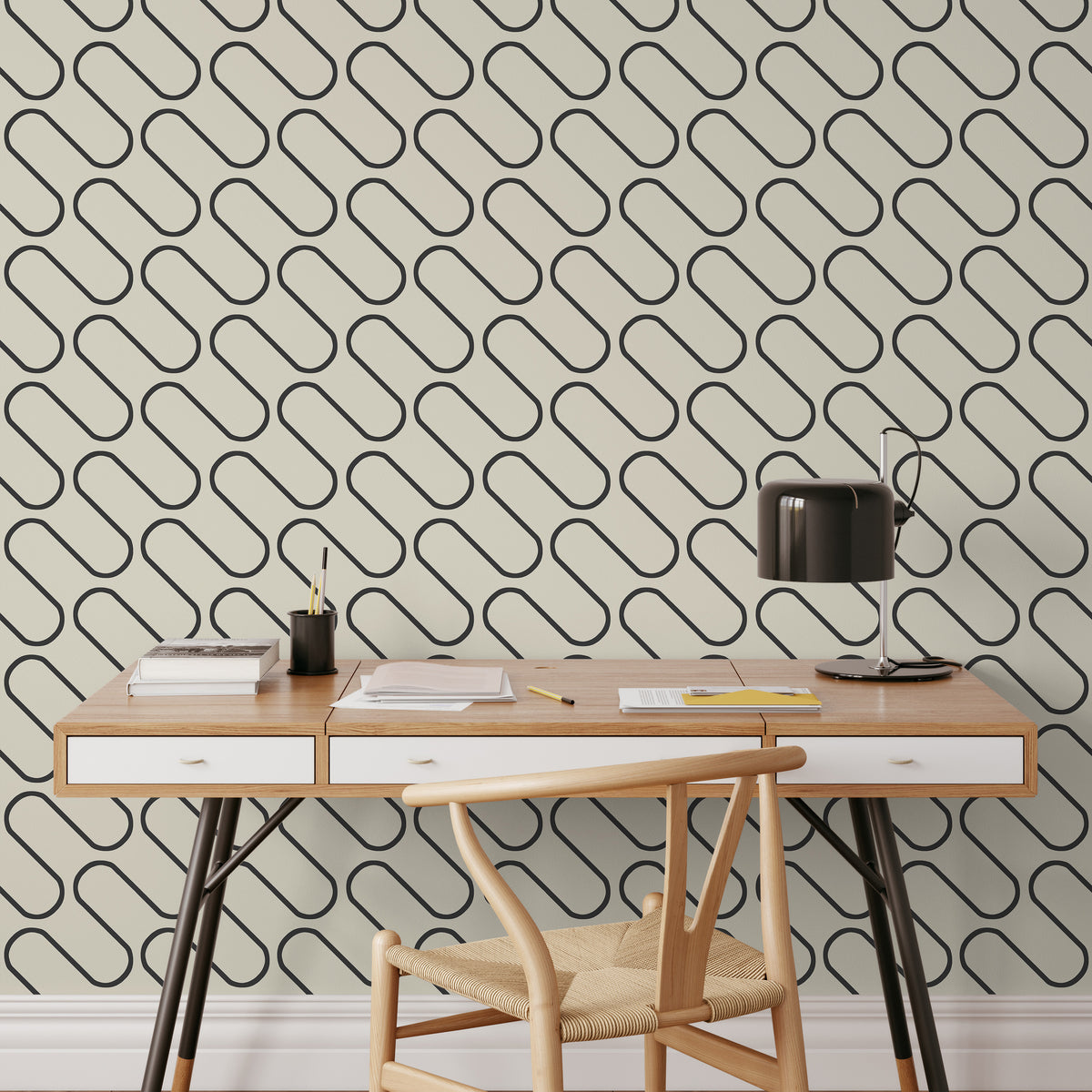 Catherine Lansfield Linear Curve Geometric Wallpaper in Cream
