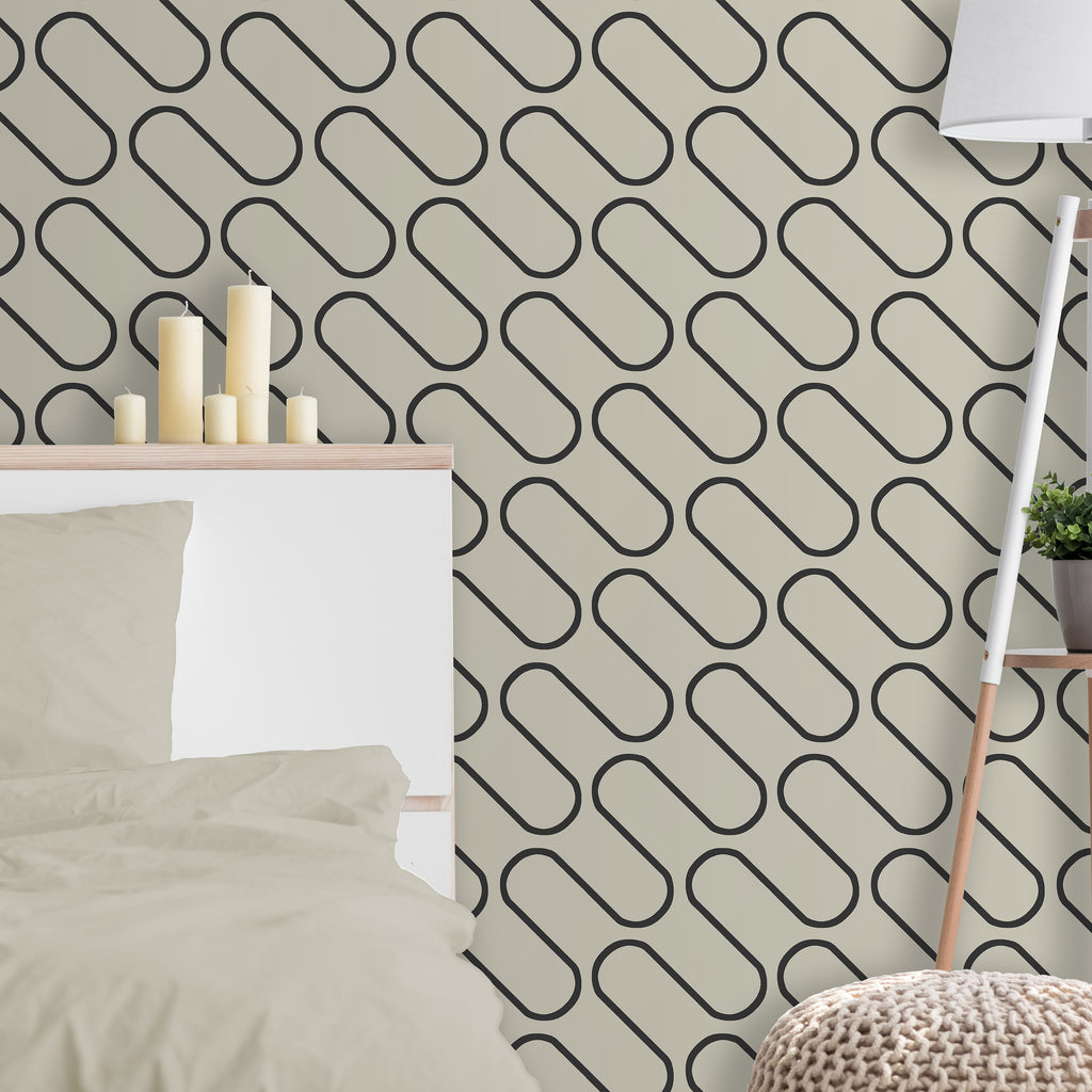 Catherine Lansfield Linear Curve Geometric Wallpaper in Cream