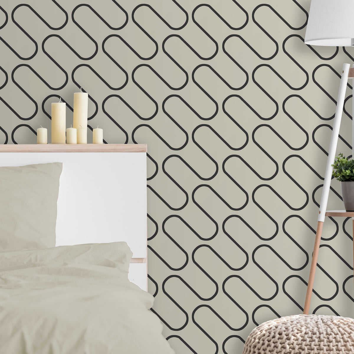 Catherine Lansfield Linear Curve Geometric Wallpaper in Cream