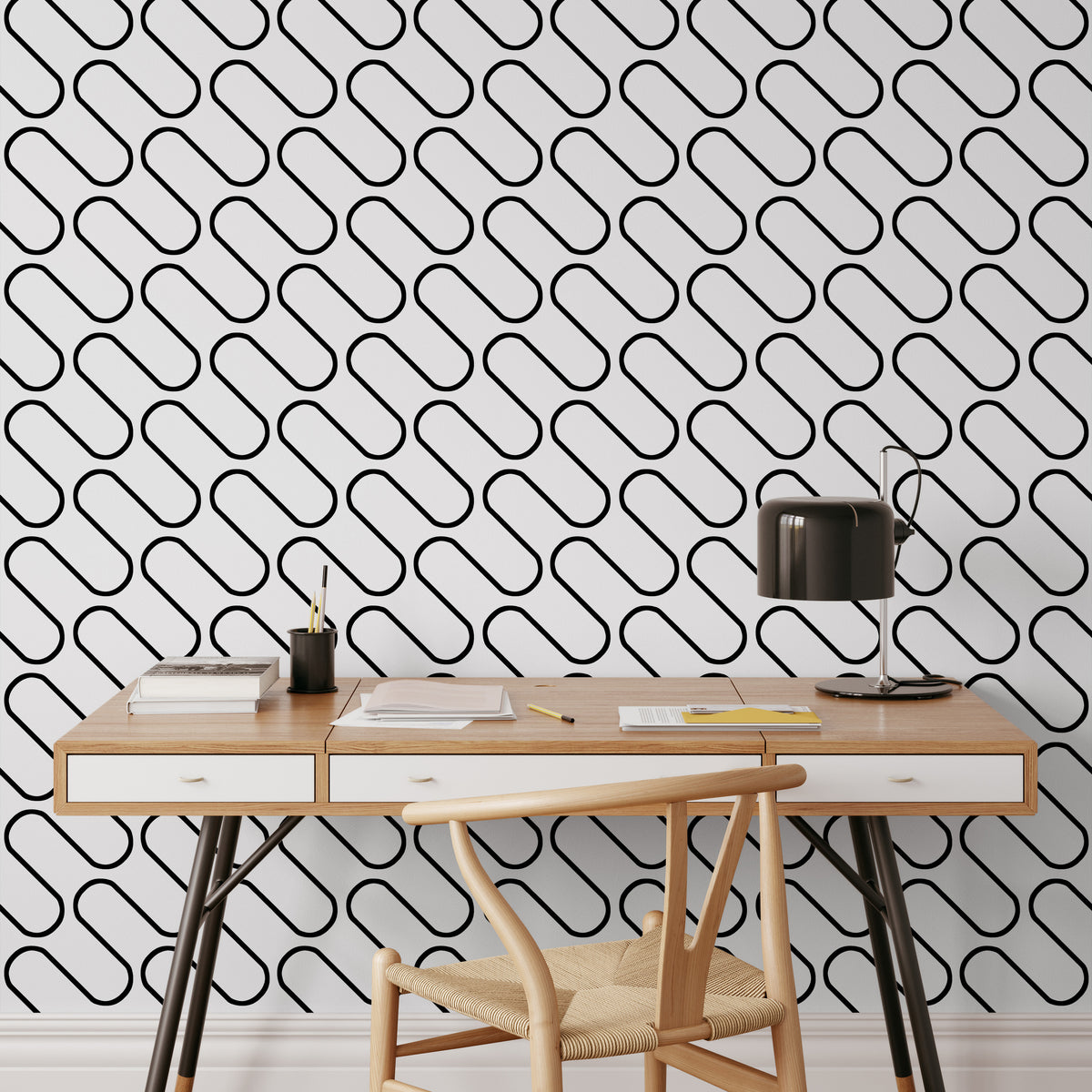 Catherine Lansfield Linear Curve Geometric Wallpaper in Black