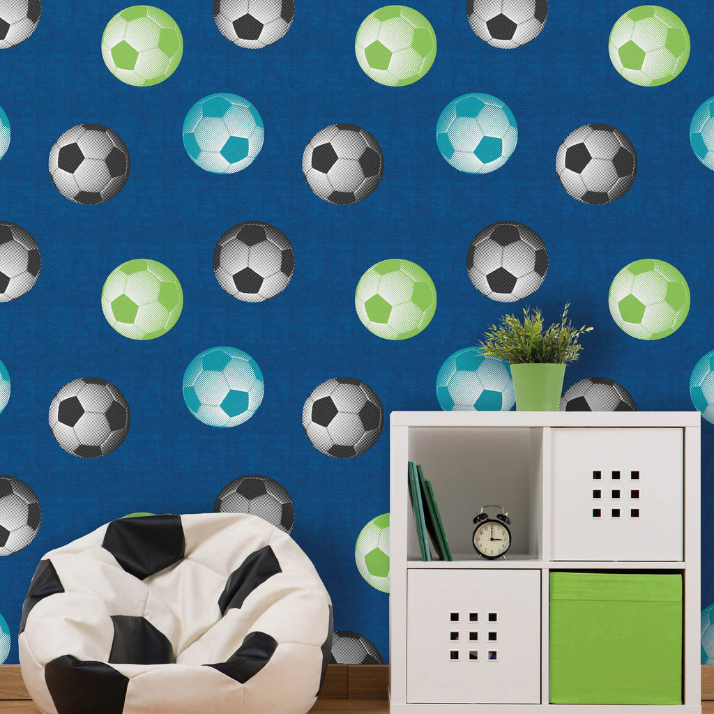 Catherine Lansfield Football Wallpaper in Blue