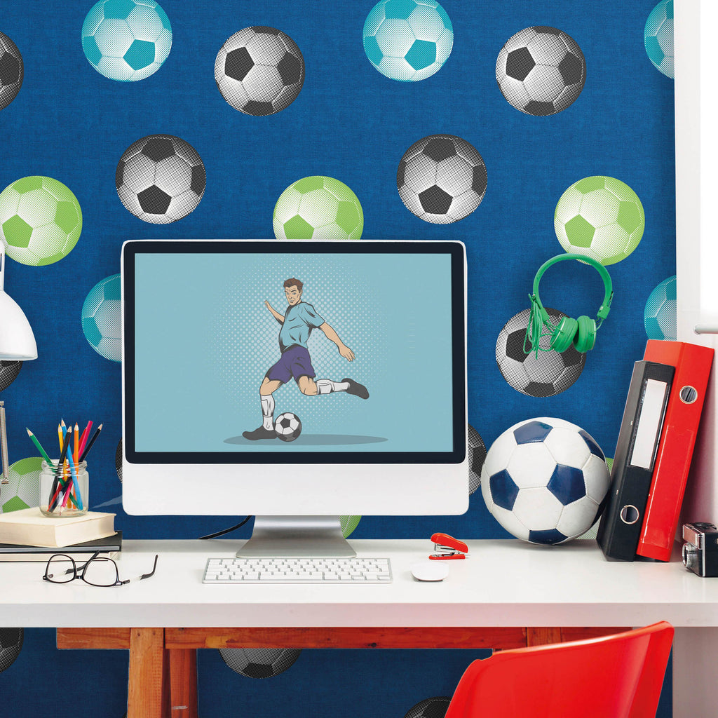 Catherine Lansfield Football Wallpaper in Blue