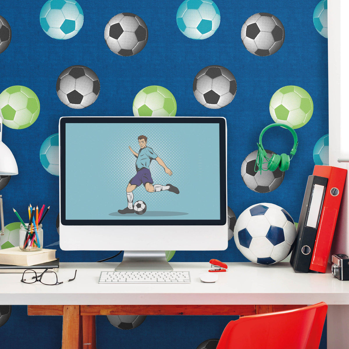 Catherine Lansfield Football Wallpaper in Blue
