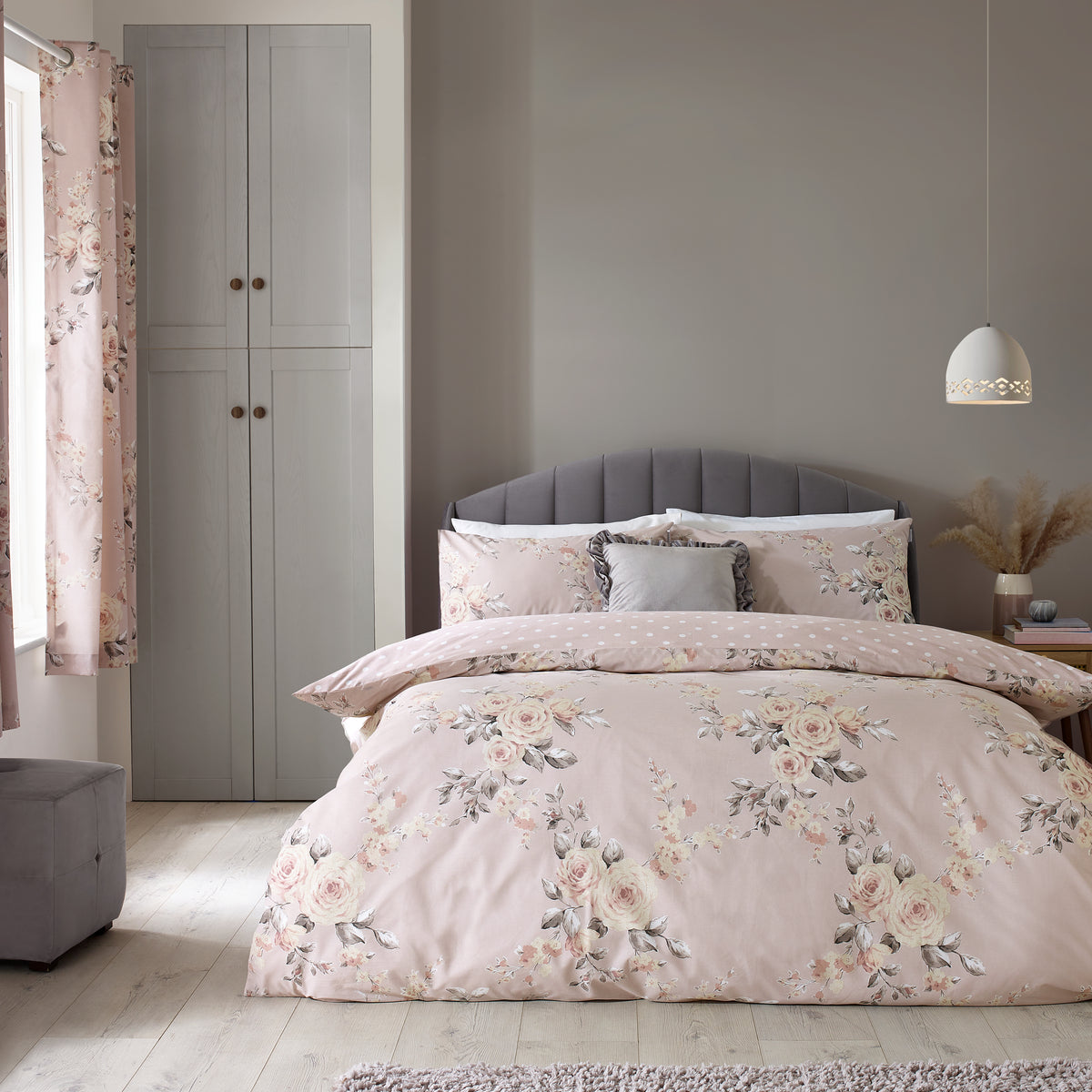 Catherine Lansfield Canterbury Floral Duvet Cover Set Blush Pink