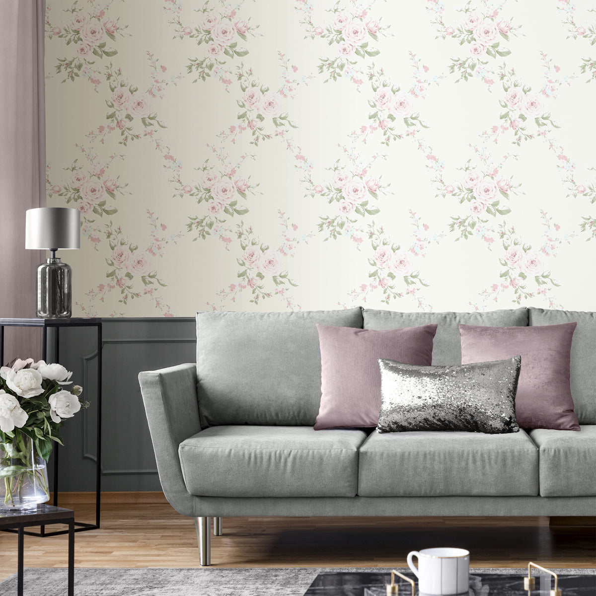 Catherine Lansfield Canterbury Floral Wallpaper in Cream