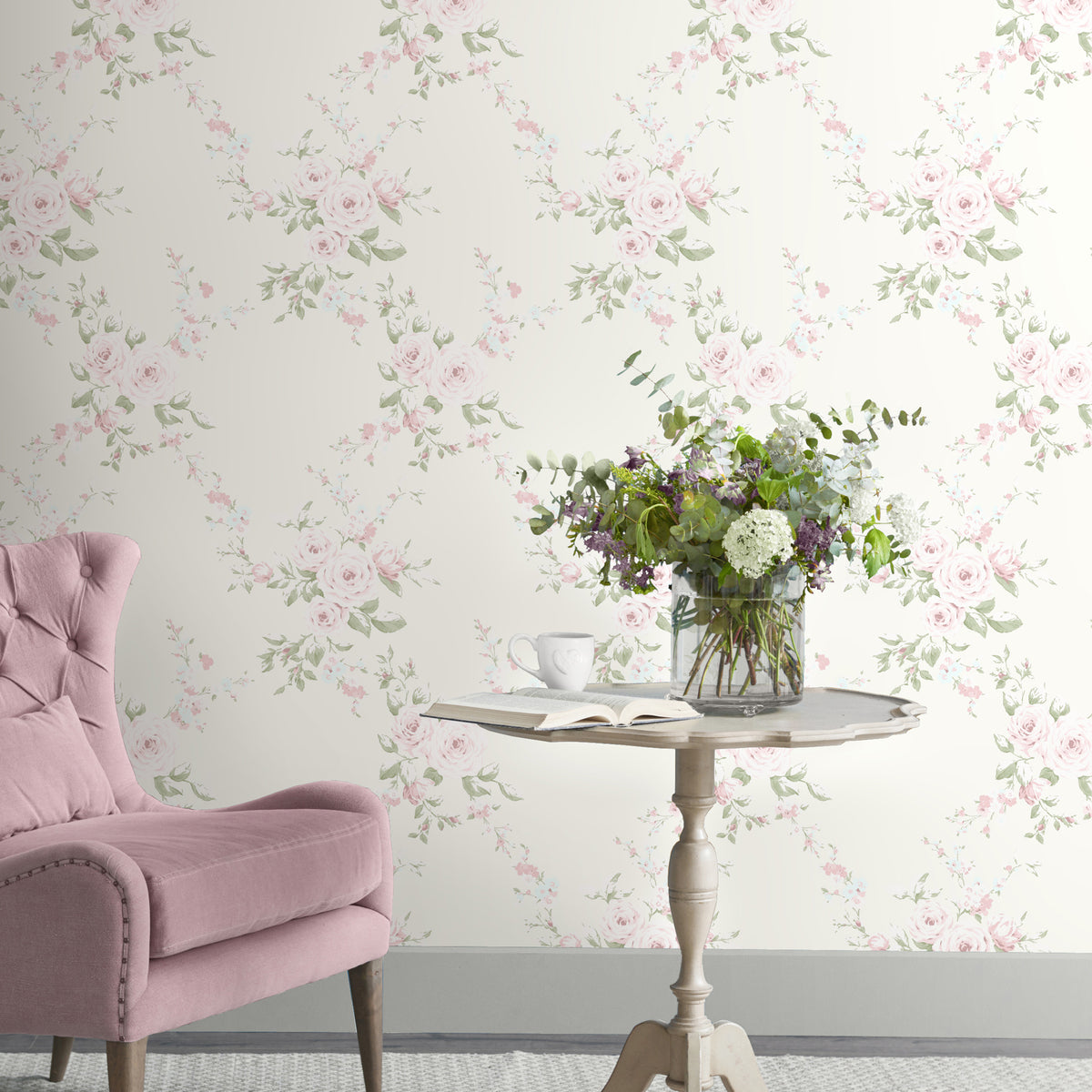 Catherine Lansfield Canterbury Floral Wallpaper in Cream