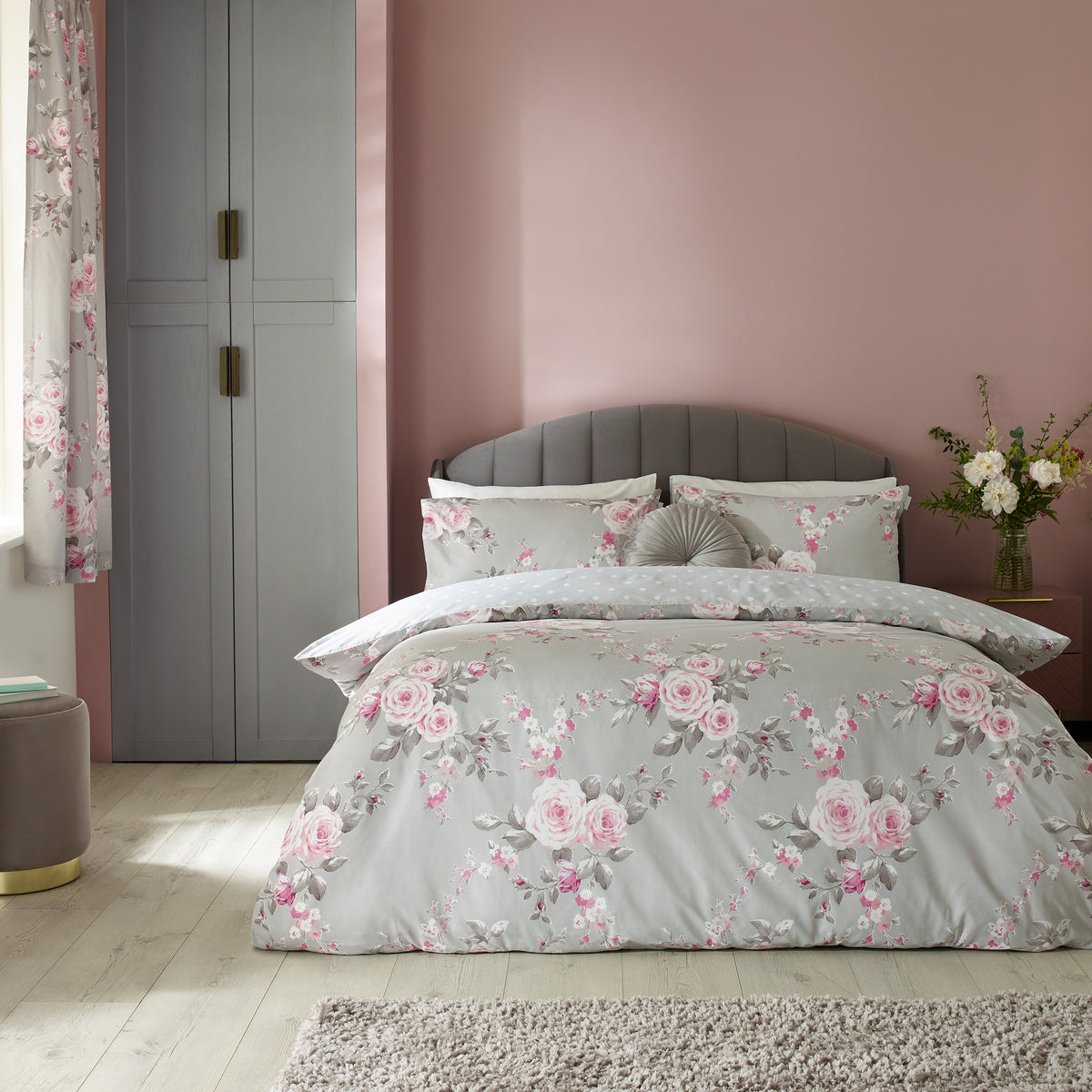 Catherine Lansfield Canterbury Floral Duvet Cover Set Grey