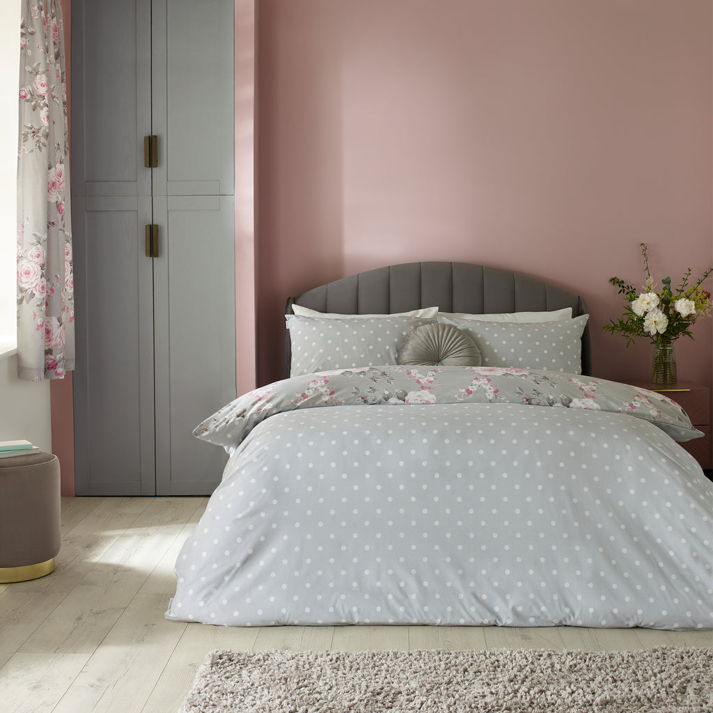 Catherine Lansfield Canterbury Floral Duvet Cover Set Grey