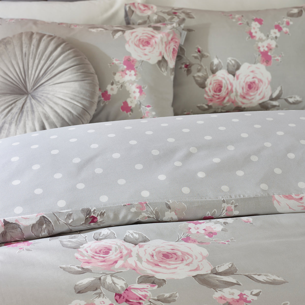 Catherine Lansfield Canterbury Floral Duvet Cover Set Grey