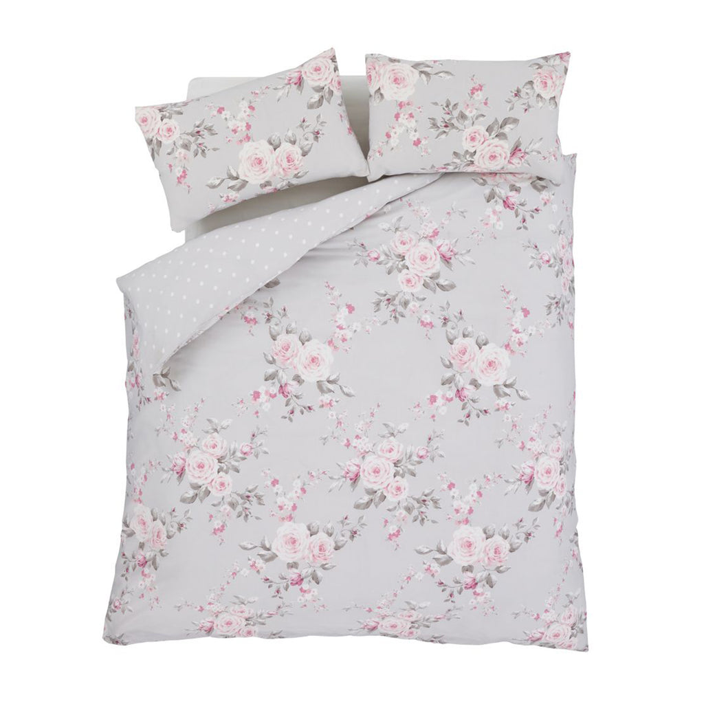 Catherine Lansfield Canterbury Floral Duvet Cover Set Grey