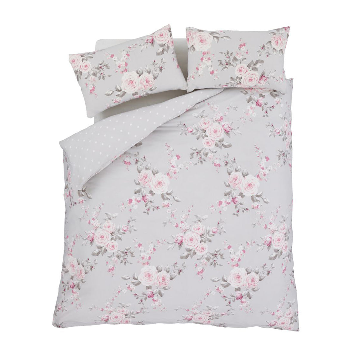 Catherine Lansfield Canterbury Floral Duvet Cover Set Grey