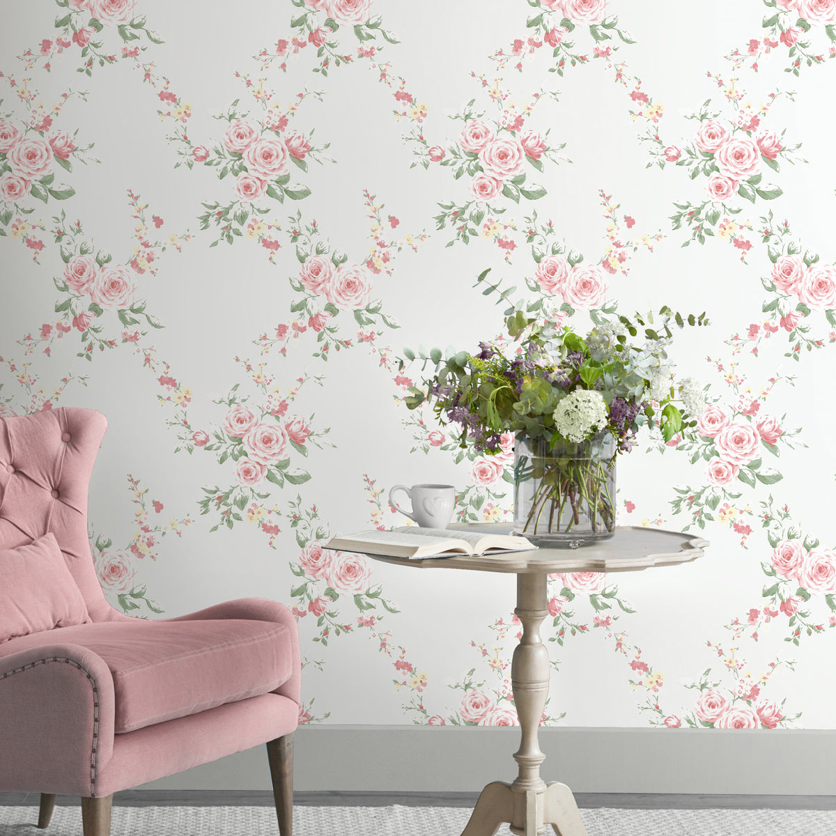 Catherine Lansfield Canterbury Floral Wallpaper in Red/Grey