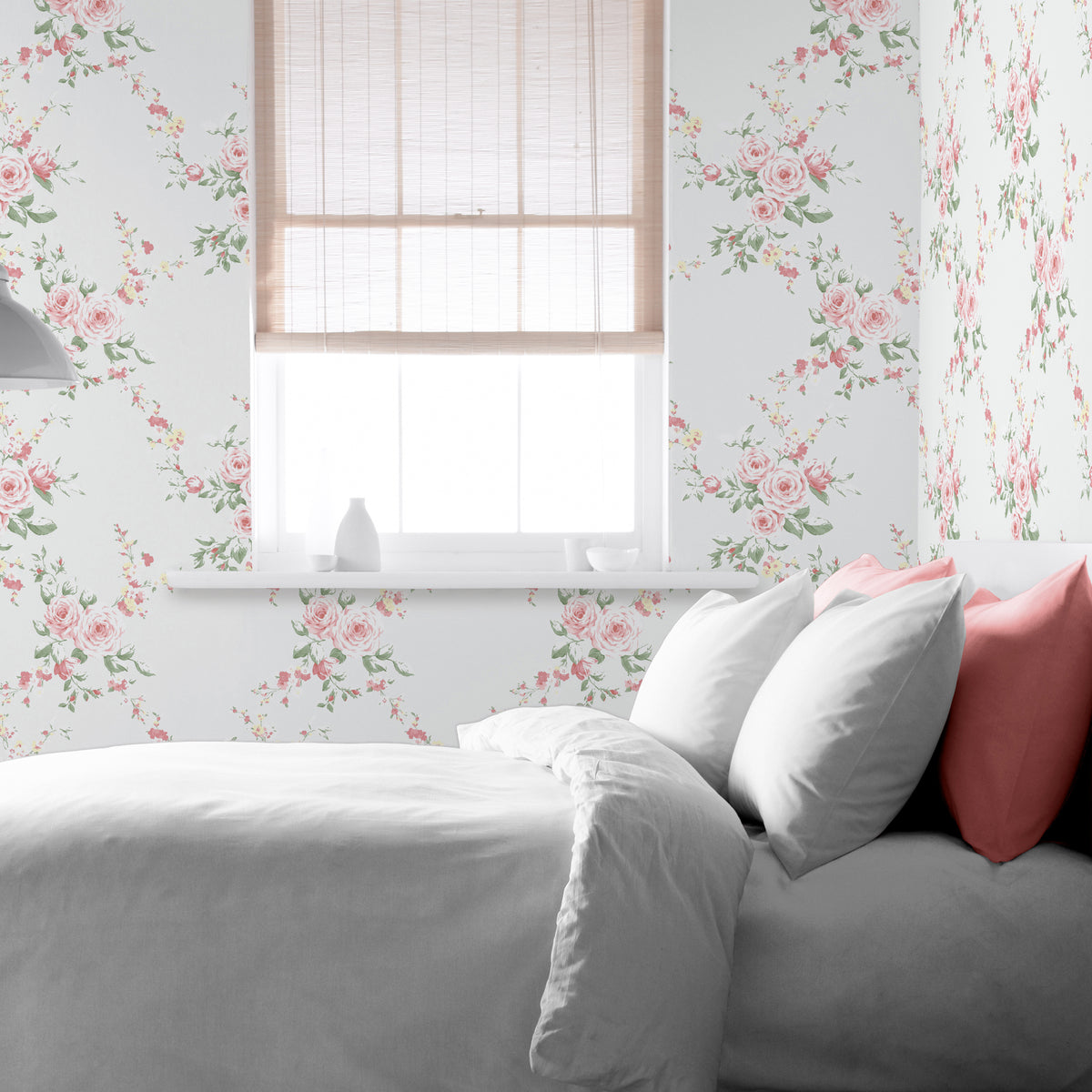 Catherine Lansfield Canterbury Floral Wallpaper in Red/Grey
