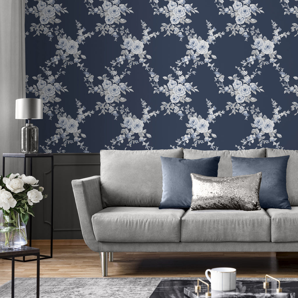 Catherine Lansfield Canterbury Floral Wallpaper in Navy