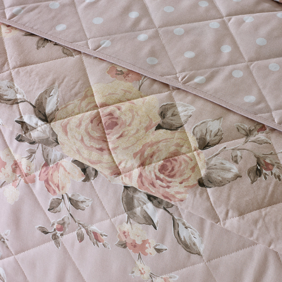 Catherine Lansfield Canterbury Floral Quilted 240x260cm Bedspread Blush Pink
