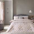 Catherine Lansfield Canterbury Floral Quilted 240x260cm Bedspread Blush Pink
