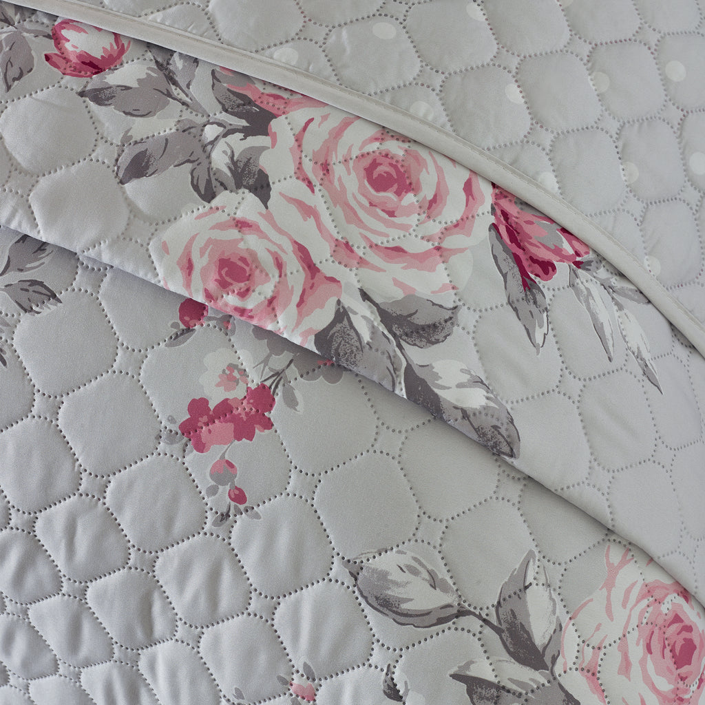 Catherine Lansfield Canterbury Floral Quilted 240x260cm Bedspread Grey