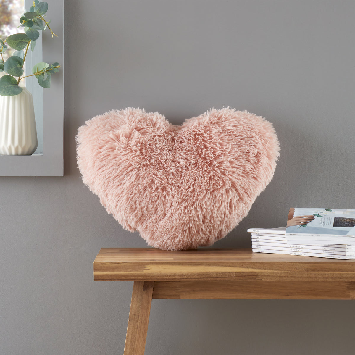 Catherine Lansfield Cuddly Heart Shaped Cushion Blush Pink