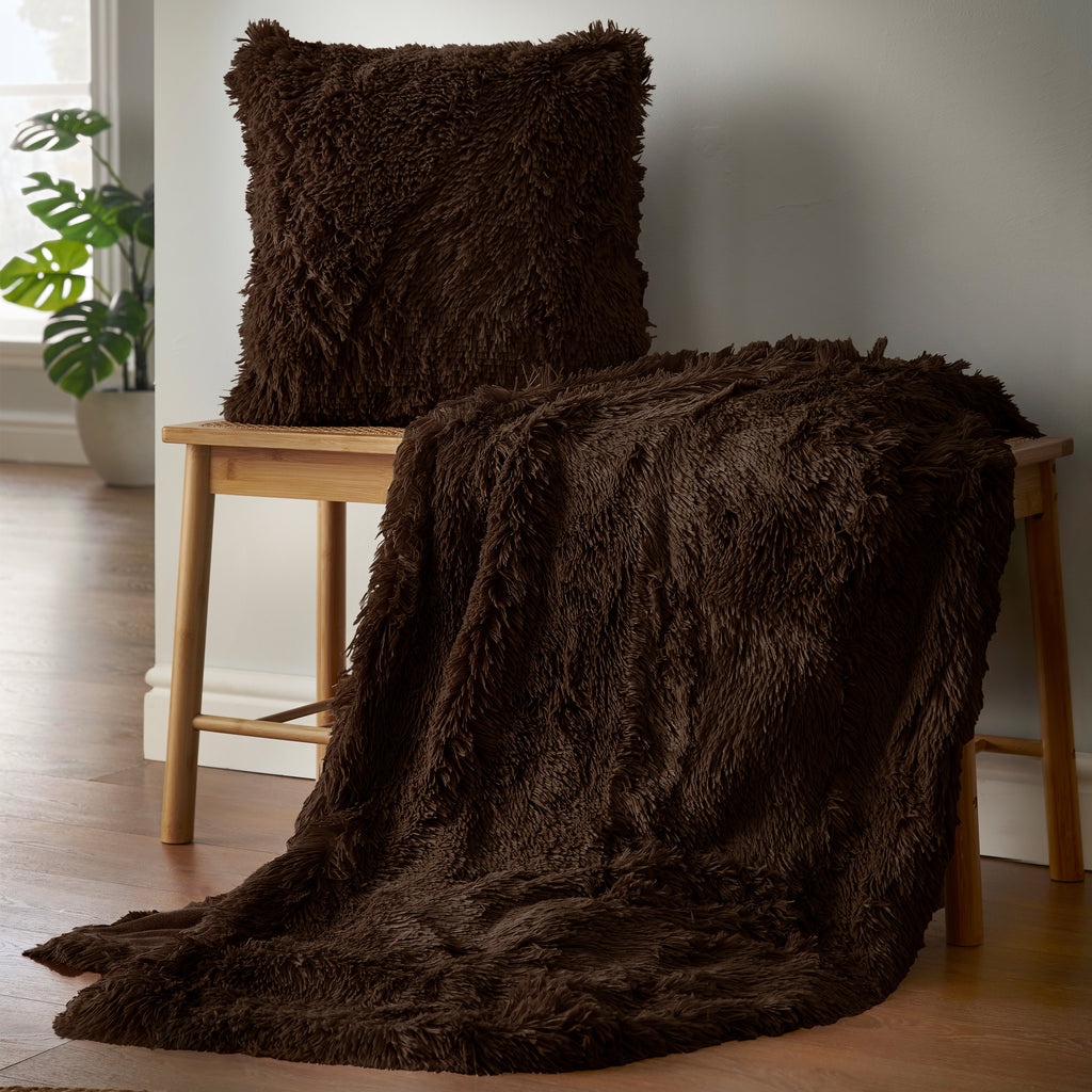 Catherine Lansfield Cuddly Deep Pile Faux Fur Blanket Throw Chocolate 150x200cm