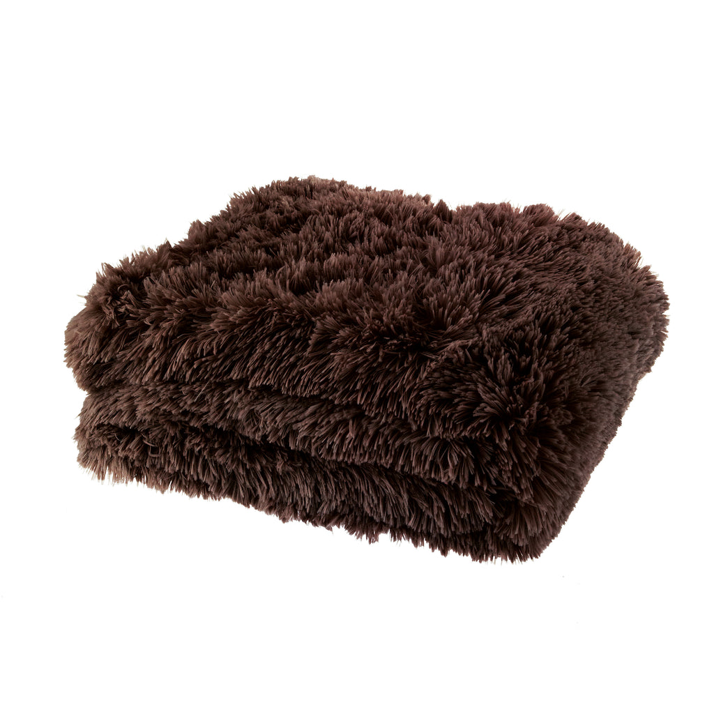 Catherine Lansfield Cuddly Deep Pile Faux Fur Blanket Throw Chocolate 150x200cm