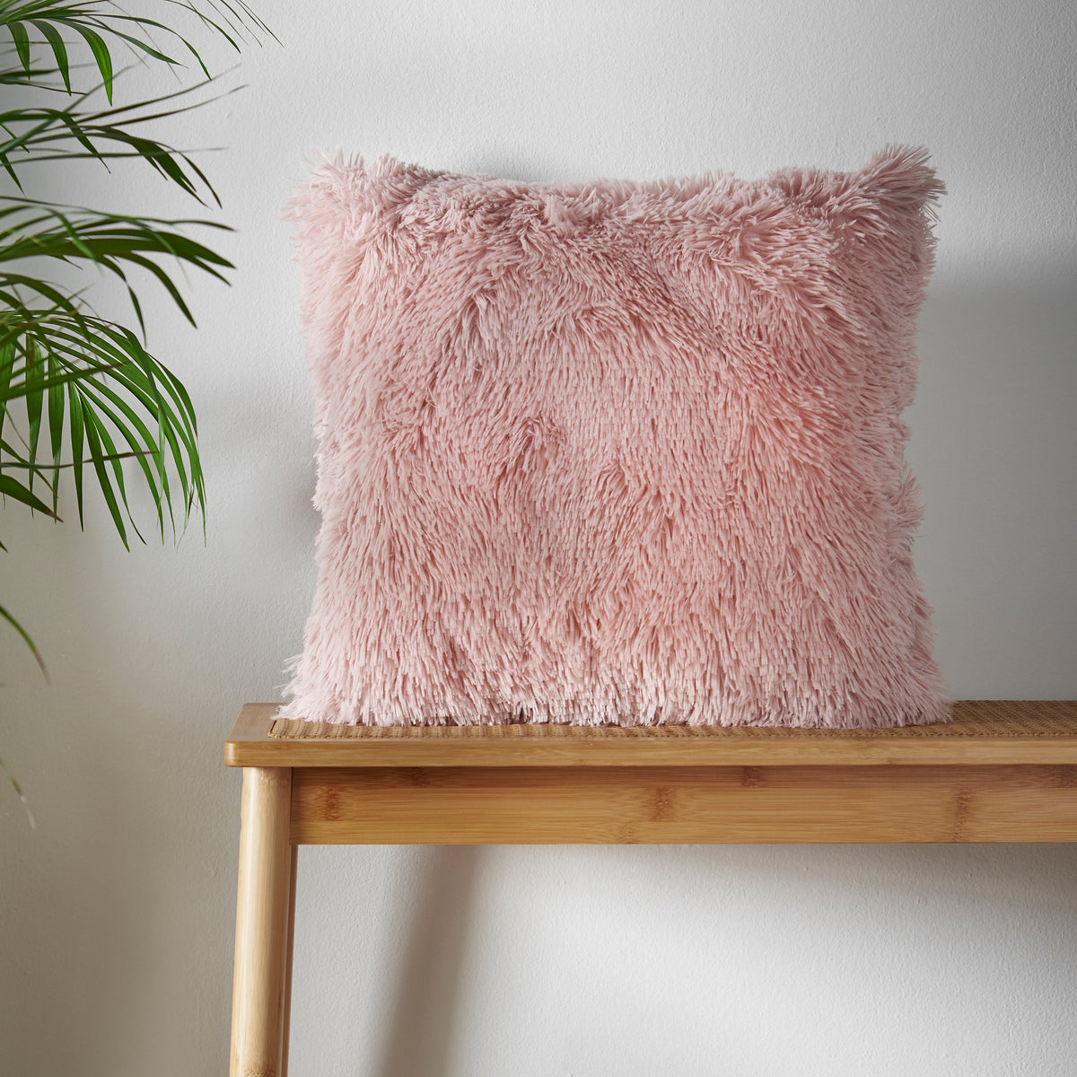 Catherine Lansfield Cuddly Deep Pile Faux Fur Cushion Blush Pink 45x45cm
