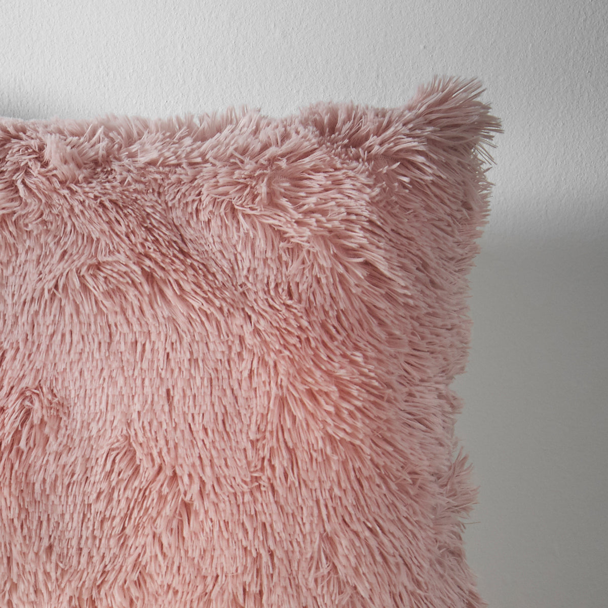 Catherine Lansfield Cuddly Deep Pile Faux Fur Cushion Blush Pink 45x45cm