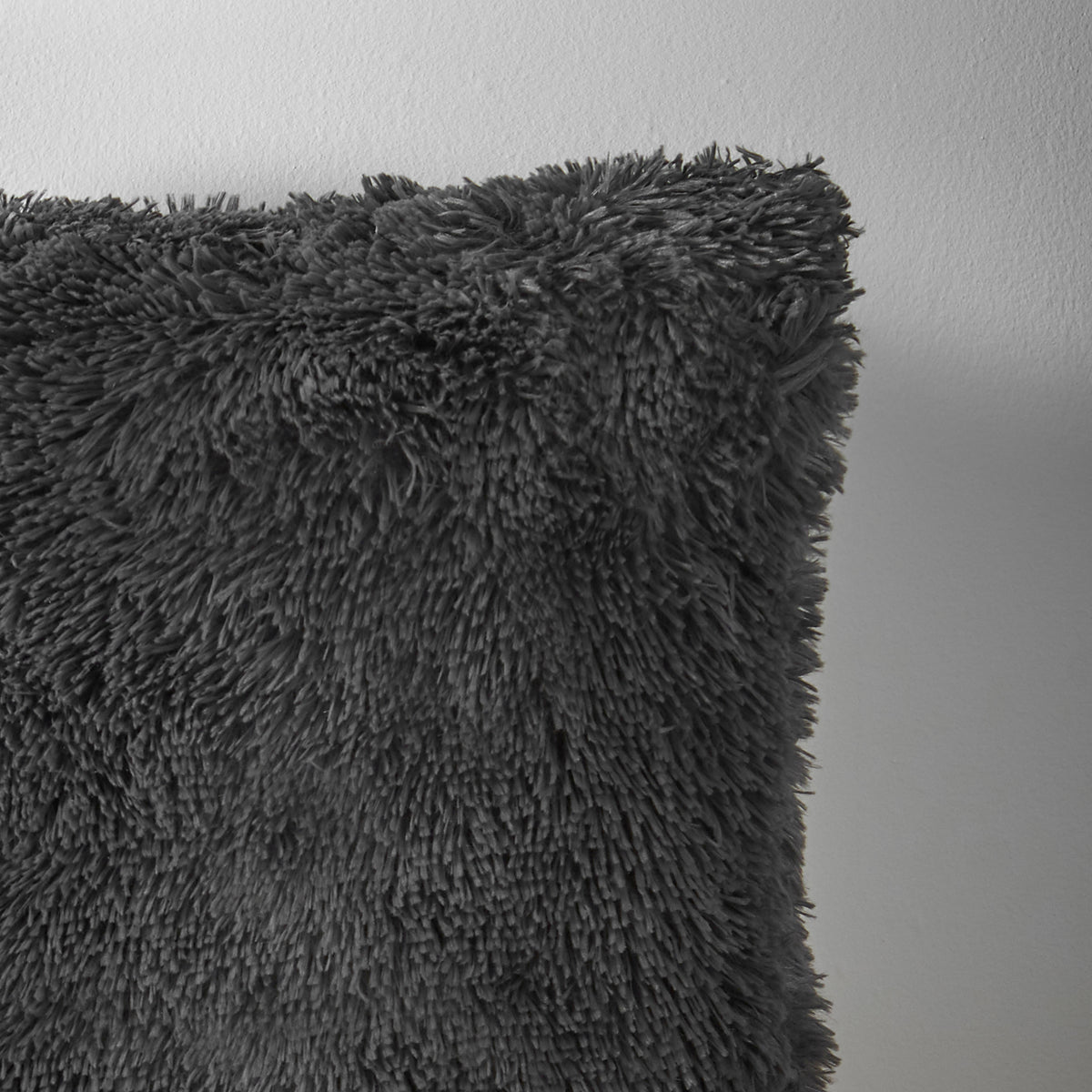 Catherine Lansfield Cuddly Deep Pile Faux Fur Cushion Charcoal Grey 45x45cm