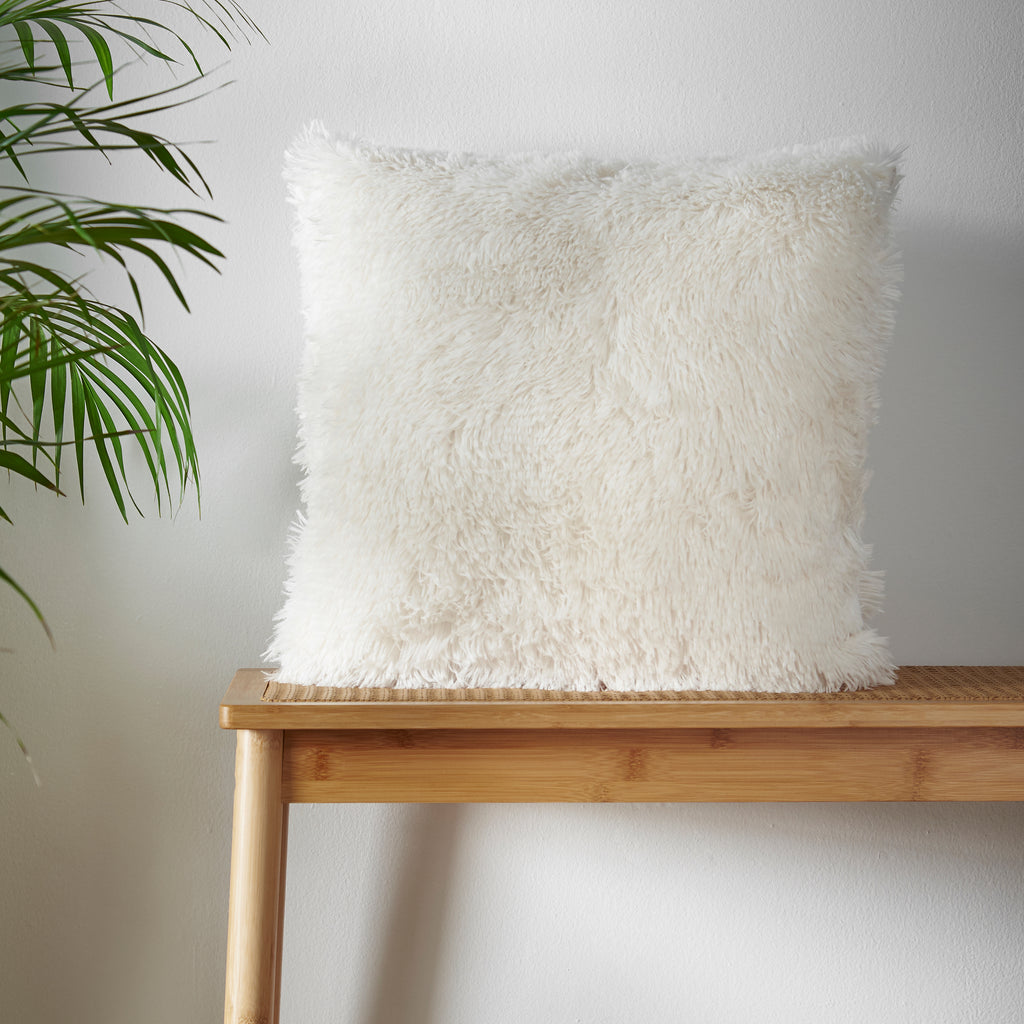 Catherine Lansfield Cuddly Deep Pile Faux Fur Cushion Cream 45x45cm