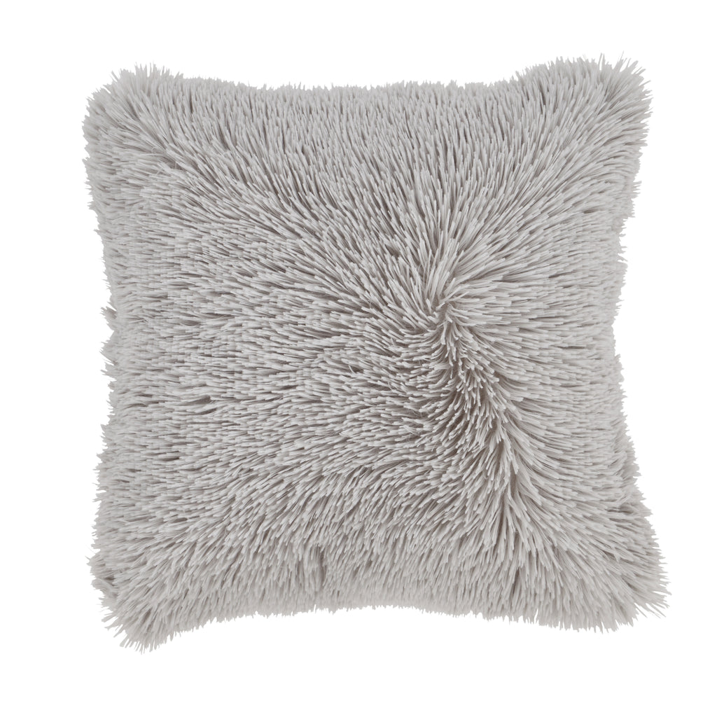 Catherine Lansfield Cuddly Deep Pile Faux Fur Cushion Silver 45x45cm