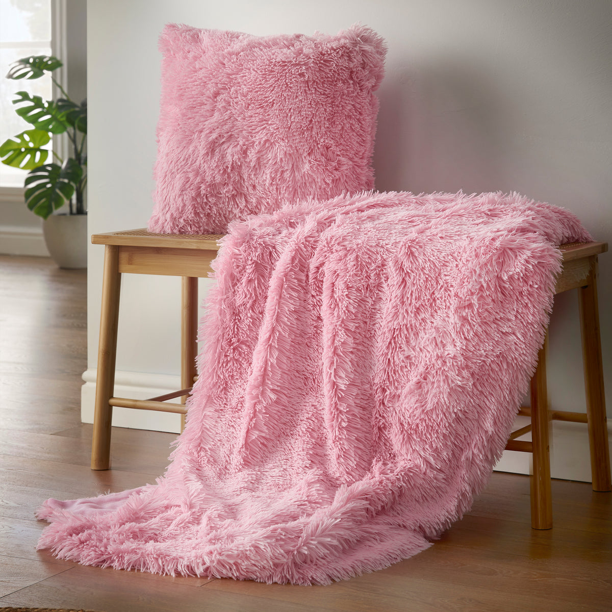 Catherine Lansfield Cuddly Deep Pile Faux Fur Cushion Candy 45x45cm