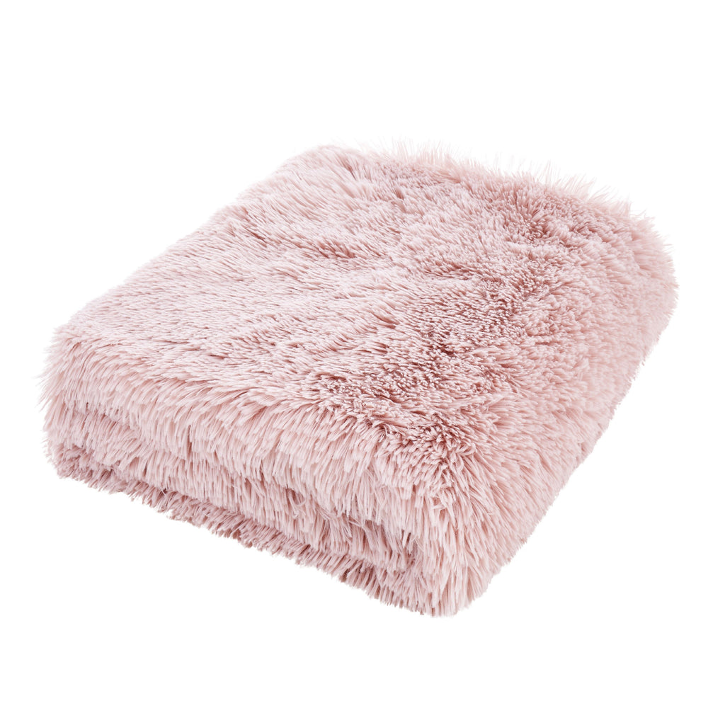Catherine Lansfield Cuddly Deep Pile Faux Fur Blanket Throw Blush Pink 150x200cm
