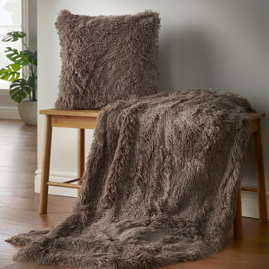 Catherine Lansfield Cuddly Deep Pile Faux Fur Cushion Natural 45x45cm