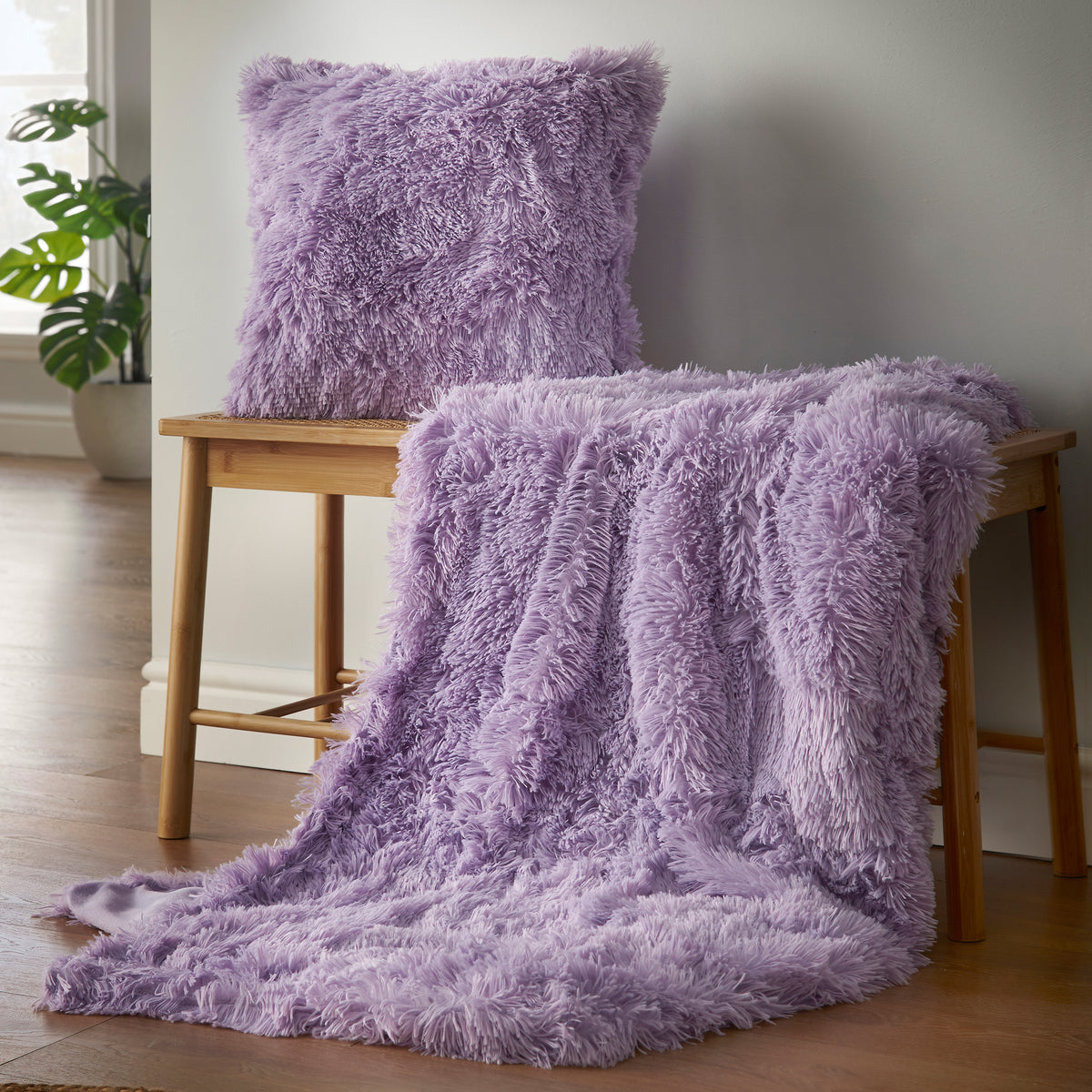 Catherine Lansfield Cuddly Deep Pile Faux Fur Blanket Throw Heather 150x200cm