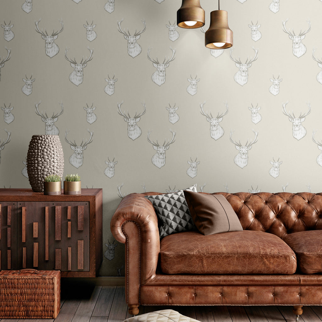 Catherine Lansfield Stag Wallpaper in Cream