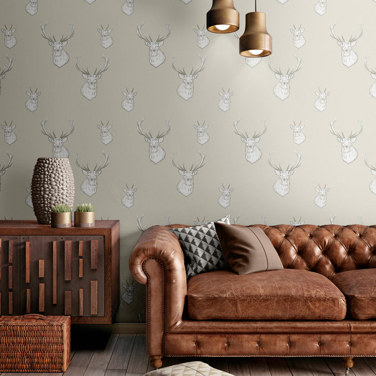 Catherine Lansfield Stag Wallpaper in Cream